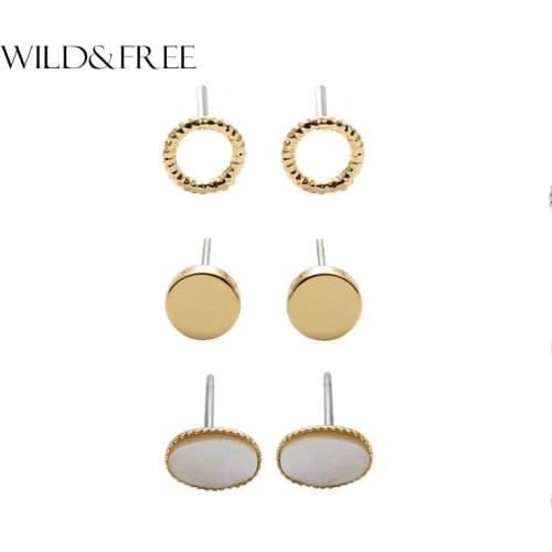 Fashion Round Circle Geometric Stud Earrings Set Women With Shell Minimalist 3 Pairs Gold Top Quality Stud Earrings Jewelry Girl