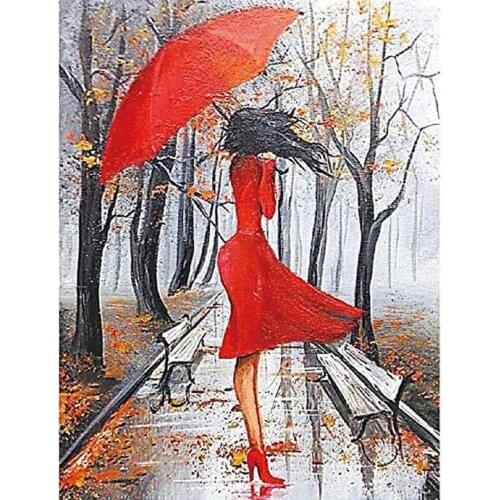 5D Poured Glue Diamond Painting Kits Scalloped Edge for Adults Full Round Mosaic Embroidery Home Wall Decor Red-clothed Girl Art