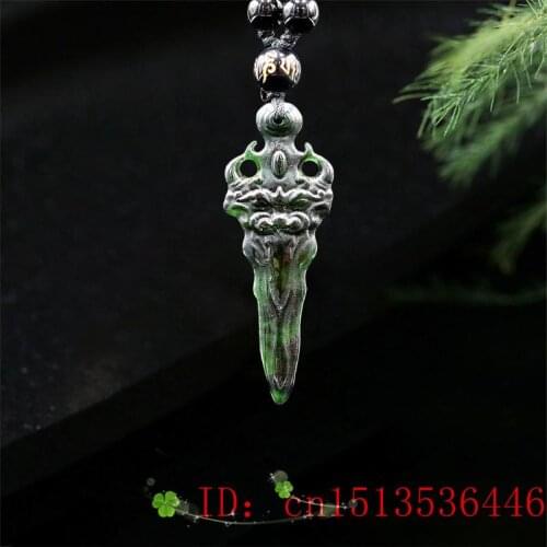 Jade Sword Pendant Necklace Chinese Charm Fashion Black Green Amulet Jewellery Carved Gifts Natural