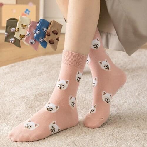 2021 New Cartoon Womens Breathable Cotton Socks Cute Puppy Kawaii Harajuku Long Socks Autumn Funny Dogs Pattern Fashion Girls