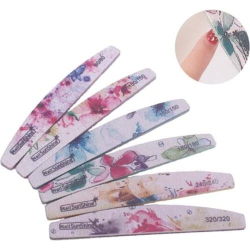 New 200pcs/lot Double Sidede Grinding Nail File 80/100/150/180/240/320Half Moon Nail File Buffer Block Polish Manicure