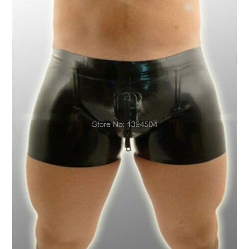 New rushed handmade Product Sexy Lingerie Cekc Exotic Babydoll Handmade Men Latex crotch front zipper Pants Shorts Fetish Costum