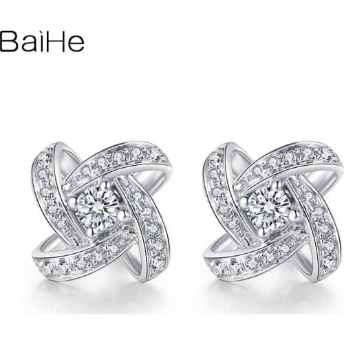 BAIHE Solid 14K Yellow/Rose/White Gold 0.30ct H/SI Natural Diamonds сережки Women Trendy Fine Jewelry windmill Stud Earrings