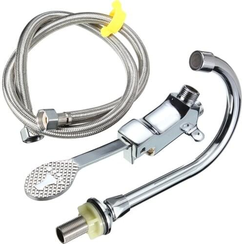 Foot Pedal Valve Faucet Copper Vertical Basin For Home w/ 1M Flexible Hose