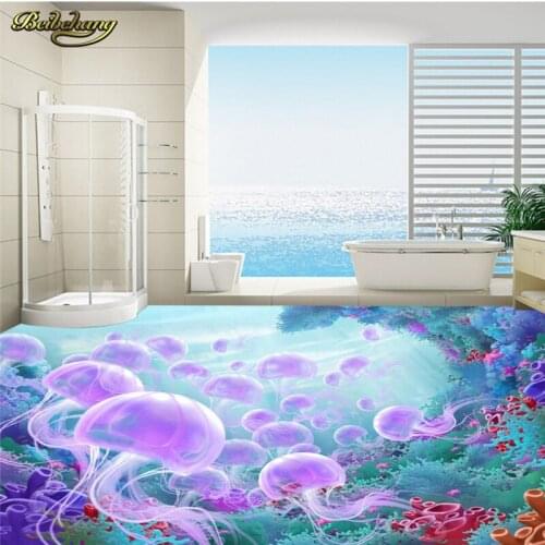 Beibehang Custom Photo Wallpaper Floor Paintings Seal Sea World Jellyfish 3D Thickened Wear PVC Floor Painting papel de parede