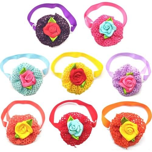 30Pcs Pet Dog Product Rose Style Small Cat Dog Bow Tie Adjustable Dog Collar Puppy Bowties Pet Grooming Accessories Dog Supplier