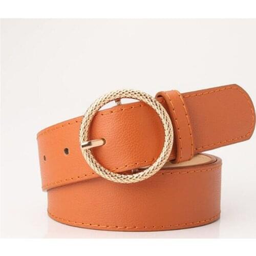 PU Waist Belt Women 105cm*3.4cm Resin Dress Band Female Round Buckle Cinturon Mujer Casual Waistband Girls Girdle