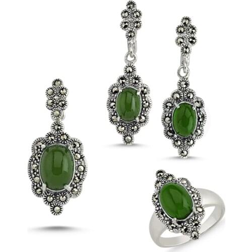 Silver 925 Sterling Marcasite Pendant Earring & Ring Set