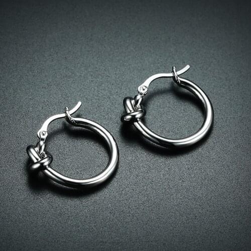 New Arrival Knot Earring for Women Gold Silver Color Stainless Steel Hoop Earring 22mm Moderate Size Ladies Girls Earring