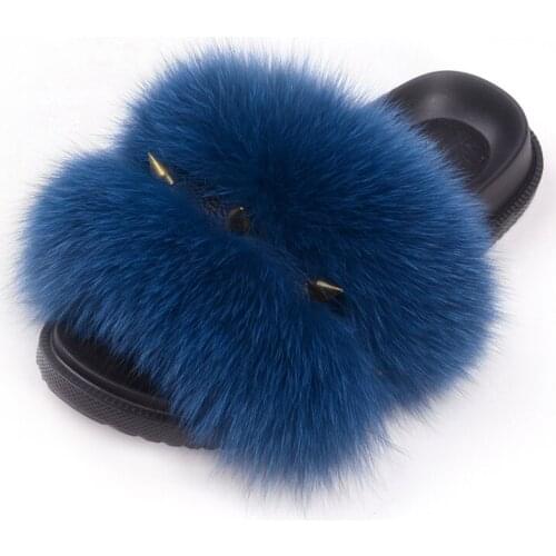 Europe Station New Real Fur Slippers Fox Fur Slippers Ladies Wear Fashion Punk Spring Autumn Summer