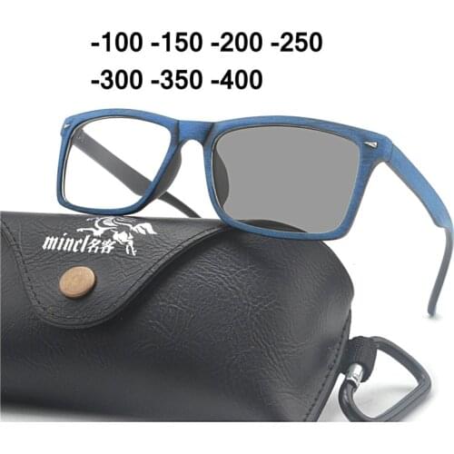 2020 New Retro Wood Color Sun Photochromic Finished Myopia Eyeglasses Frame Men Women Sun Glasses Myopia Eyewear-100 To -400 NX