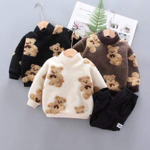 Warm Autumn Winter Baby Boy Clothes Sets Flannel Thicken Sweater + Pants Infant Outfit Kids Toddler Tracksuits Children Clothing