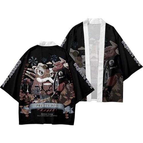 Traditional Japanese Summer Printed Kimono Asian Men Male Loose Short Sleeve Top Trousers Leisure Streetwear Patterned