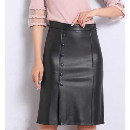 Classic Genuine Leather Skirts Women High Waist Real Sheepskin Straight Office Ladies Formal Work Skirt Female Big Plus Size 4XL