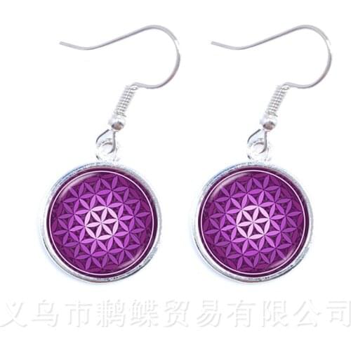 Mandara Glass Jewelry Earrings Trendy Chakra Mandala Glass Dome Geometric Flower Gift For Family OM Yoga Drop Earrings