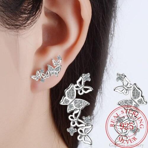 Female Luxury 925 Sterling Silver Heart Earrings Bow Stud Charm Ear Stud For Women Girl Jewelry Gift