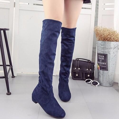 Womens High Boots Shoes Fashion Women Over The Knee Boots New Autumn Winter Flock Botas Feminina Thigh High Boots Ladies