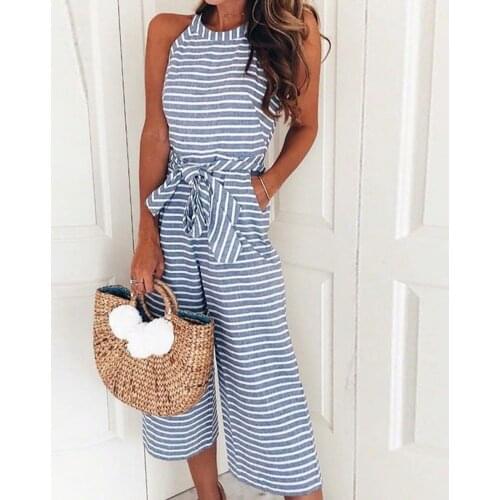 Women Jumpsuit 2021 High Waist Stripe High Waist 3 Colors Ladies Halter Off Shoulder Romper for Shopping