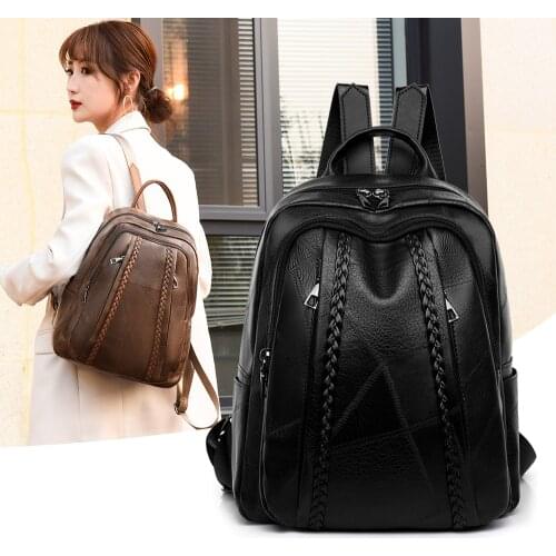 Female High Quality Soft Leather Book School Bags For Teenage Girls Sac A Dos Travel Back pack The New Premium PU Women Backpack