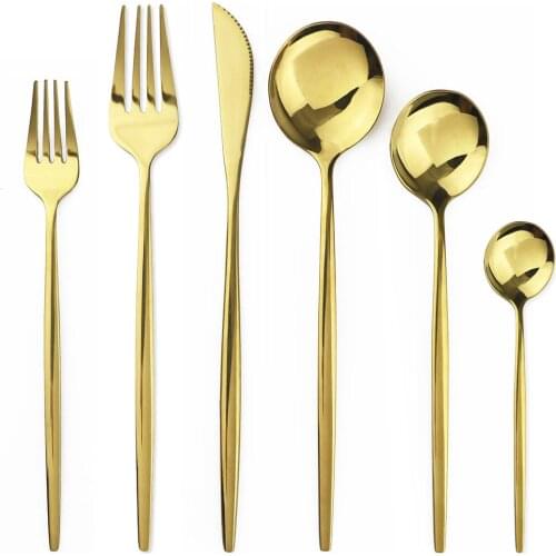 1Pcs Gold Dinnerware Set Wedding Rosy Travel Cutlery Set Stainless Steel Copper Dinner Knife Fork Scoops Silverware Wholesale