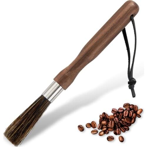 1 Pcs Coffee Grinder Cleaning Brush Boar Bristles Walnut Wood Handle with Hanging Belt TS2 Coffee utensils