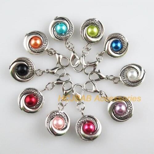 10 New Circle 15x19mm Charms Mixed Ball Glass Tibetan Silver Plated Retro With Lobster Claw Clasps