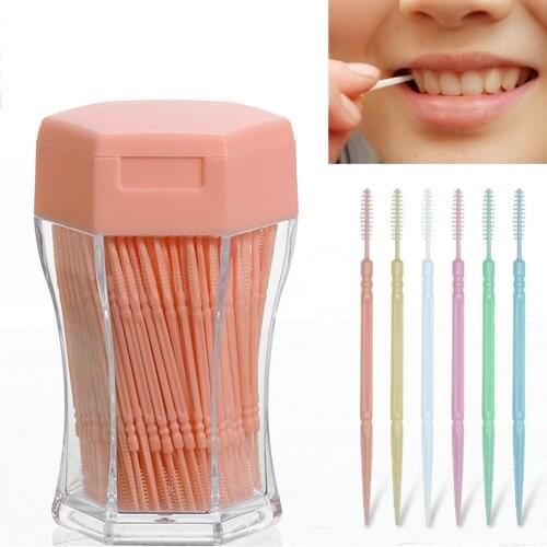 200Pcs/box Gum Interdental Floss Plastic Double-Headed Brush Stick Toothpicks Teeth Oral Cleaner 6.5cm Toothpick Random Color