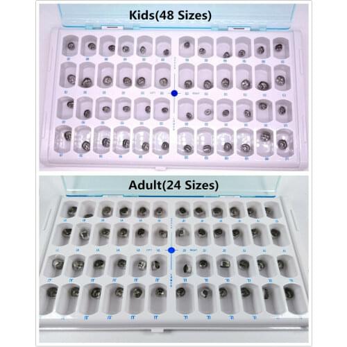 48Pcs/1Box Dental Preformed Crowns Stainless Steel Kid Primary 48Sizes/Adult Permanent Molar 24Sizes