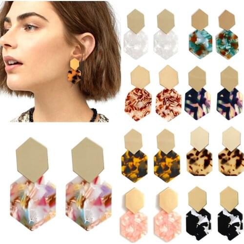9 Colors Jewelry Accessories Womens Earrings Simple Hexagon Rhombus Stud Pendants Acrylic Long Dangle Earrings for Women