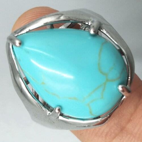 Free Shipping Women Fashion Jewelry 18x20MM Howlite Water Drop Women Men Bead Ring 6.5~12" US Adjust C5238