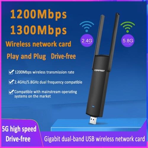 Free Driver Wireless USB Wifi Adapter 1200Mbps 1300Mbps Dual Band Wi fi Dongle 2.4 5Ghz Internet Card Wireless Wifi Receiver