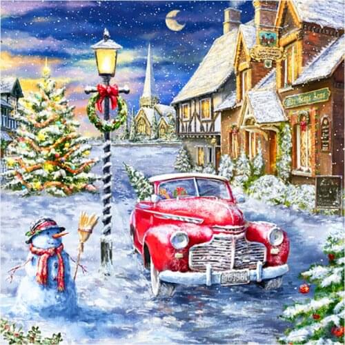 Diy 5d Diamond Painting Christmas Winter Car Cross Stitch Mosaic Picture Needlework Embroidery Hobby