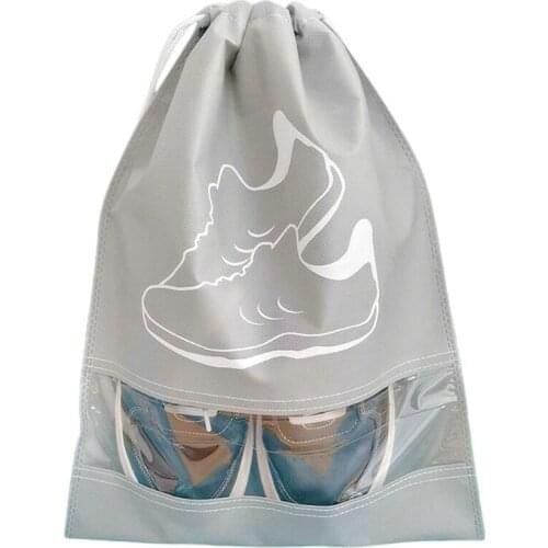 Travel Shoe Storage Bag Portable Non-woven Shoes Pouch Shoes Sorting Drawstring Organizer with Clear Window