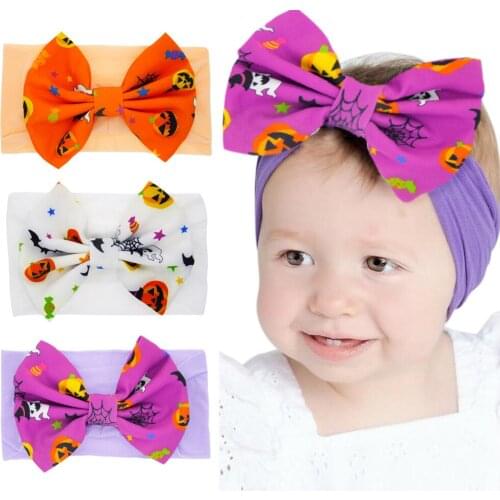 Girls Halloween Headbands for Baby Kids Big bow hairbands Children Pumpkin Elastic Boutique Hair Accessories KHA227