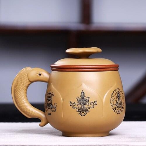 Purple Sand Covered Cup Making TeaCup Hand-carved Water Cup with Tea Filter Gift for Boyfriend Handpainted Gaiwan