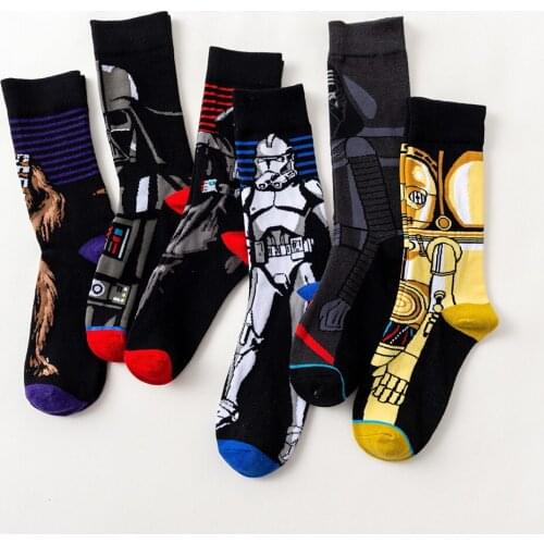 Cotton adult socks, stockings, sports running, sweat-absorbent, robot cartoon all-match