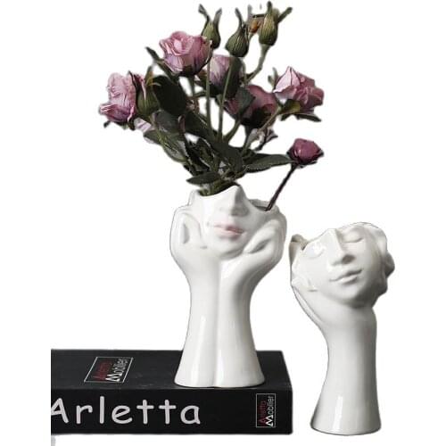 Ceramic White Girl Face Vase Hydroponic Dried Flowers Creativity Scandinavian Style Bathroom Decor Interior Home Accessories