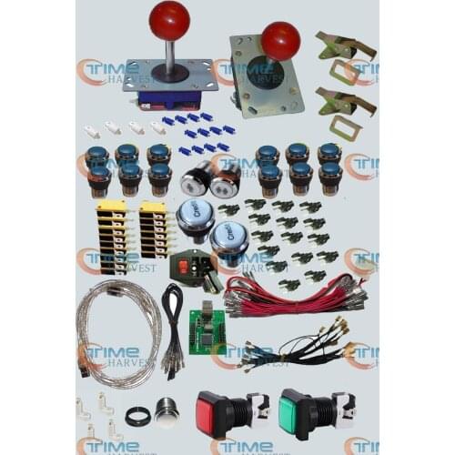 Arcade parts Bundles kit With long shaft Joystick chrome Illuminated LED buttons & 2 player USB to Jamma Build Up Arcade cabinet