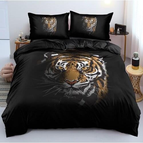 3D Black Custom Design Bedclothes Quilt Covers Sets Pillow Shames Set Full King Queen Double Full Twin Size Tiger Bed Linens