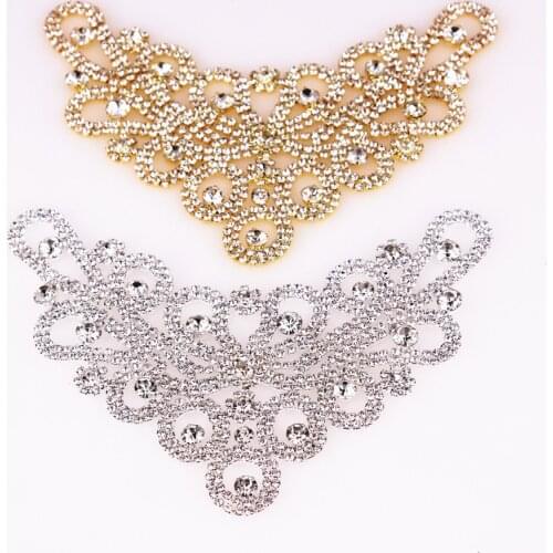 Beautiful Design Sew On Rhinestones Applique Gold / Silver Flatback Bottom For Wedding Evening Dress Garment DIY