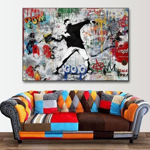 Colourful Abstract Banksy Graffiti Wall Art Decorative Painting On Canvas Poster And Prints Mural Pictures For Living Room Decor