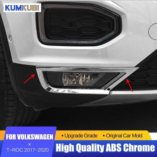 KUMIKUBI Fit For Volkswagen T-Roc 2017 2018 2019 2020 Exterior Car Front Fog Lamp Frame Cover Head Foglight Cover Trims Stickers