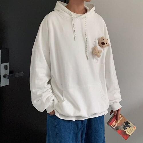 2020 Couple Style Mens Fashion Bear Decoration Hooded Hoodies Cotton Clothes Sweatshirts Casual Loose Pullover 4 Color Coats