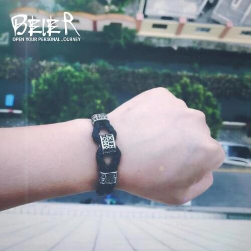 Beier 316L Stainless Steel Norse Viking 24pcs Runes Pagan Amulet Odin DIY Bracelets Bangles for men jewelry BC-L055