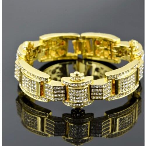 Hip Hop Mens Gold Color Bracelet Ice Out Cuban Jewerly Braclete Chain Hip Hop For Men