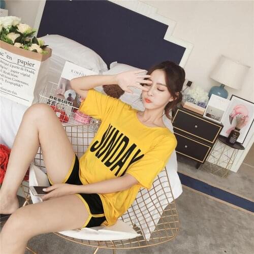 2020 Newest Hot Pajamas Set Women Pyjamas Women Sleepwear Night suit Pyjama Home Wear Women 2020 Summer Cartoon Cotton Nightwear