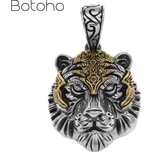 New real solid s925 sterling silver tiger head Man pendant hip-hop cool simple personality retro mighty gift for men