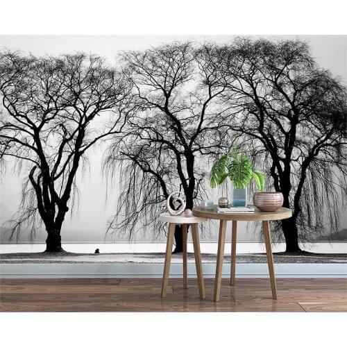 Beibehang Wallpaper murals European gray riverside trees simple TV background wall paper home decoration 3d wallpaper background