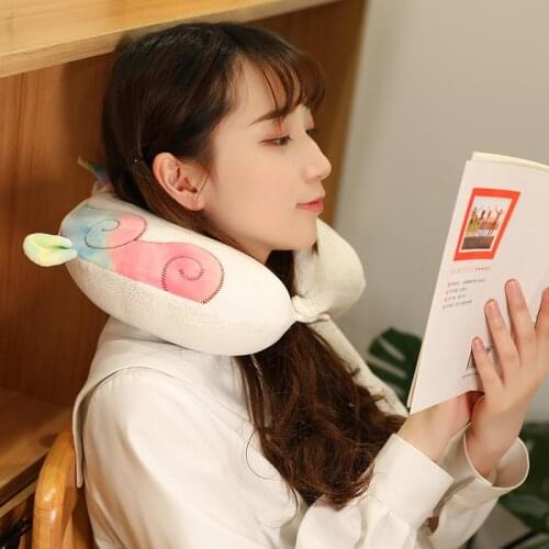 Plush U-shaped pillow travel protection neck pillow helpful for cervical vertebra plane neck portable pillow nap break