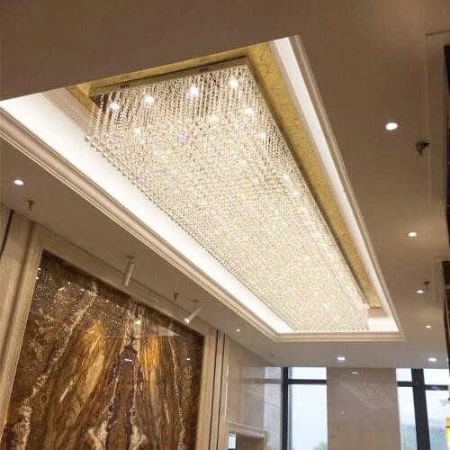 Rectangle design long crystal ceiling chandelier lighting AC110V 220v LED crystal foyer lights,luxury hotel chandelier